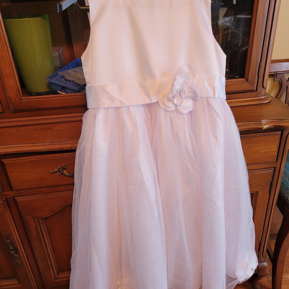 White Kids First Communion/Flower Girl Dress with Floral Detail